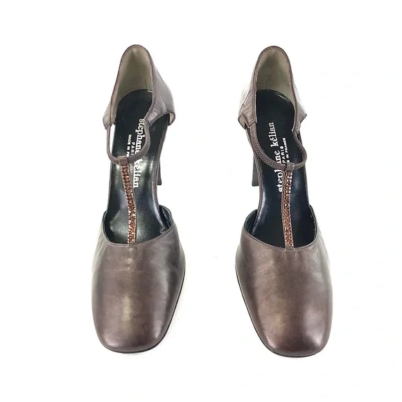 Stephane Kelian Bronze Leather Beaded T-Strap Heels - Picture 5 of 13